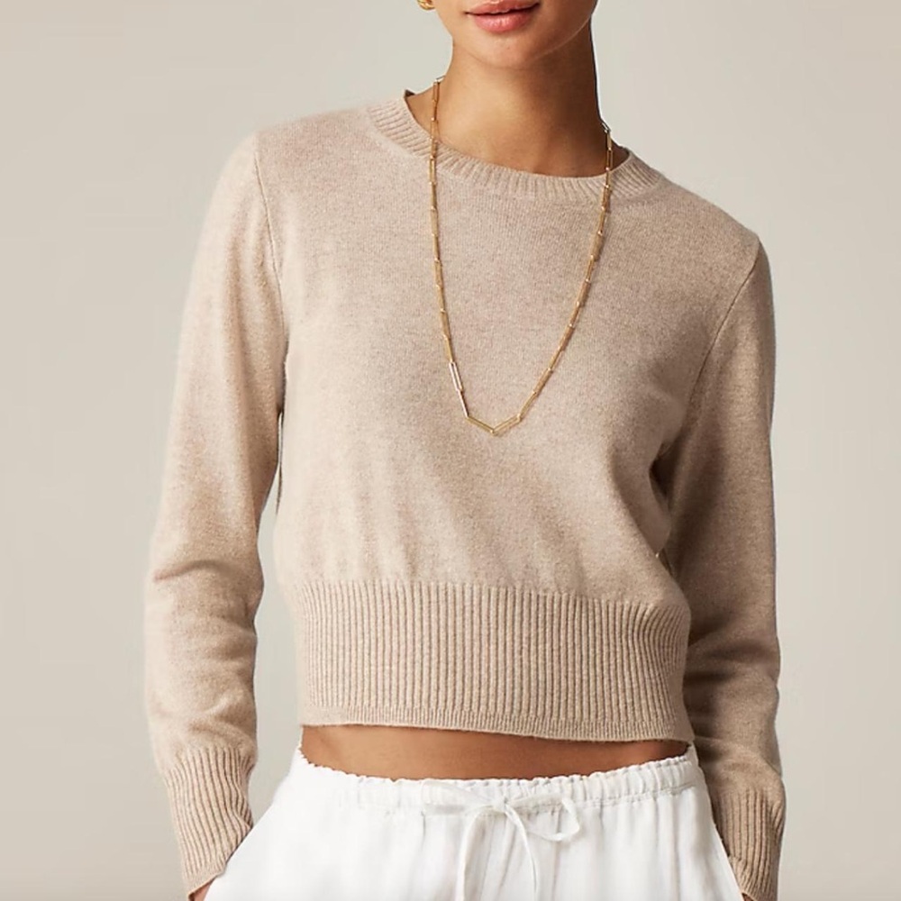J. Crew Cropped Cashmere Sweater in Beige
